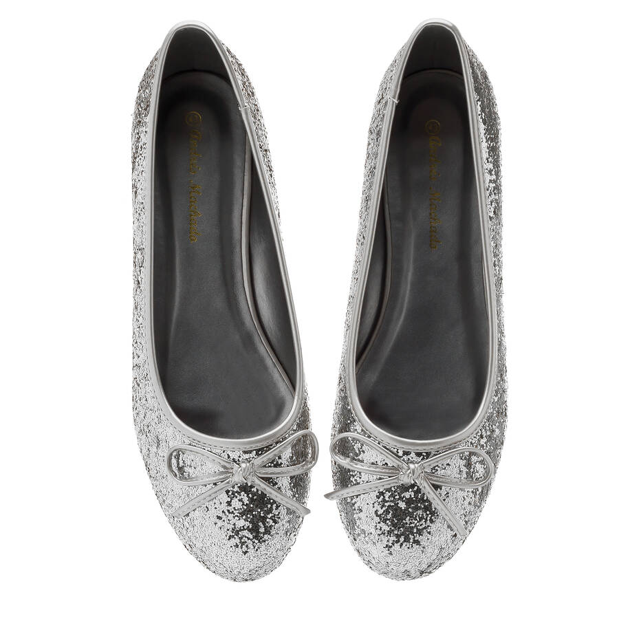 Classic Big Flat Ballerinas in Silver Glitter 