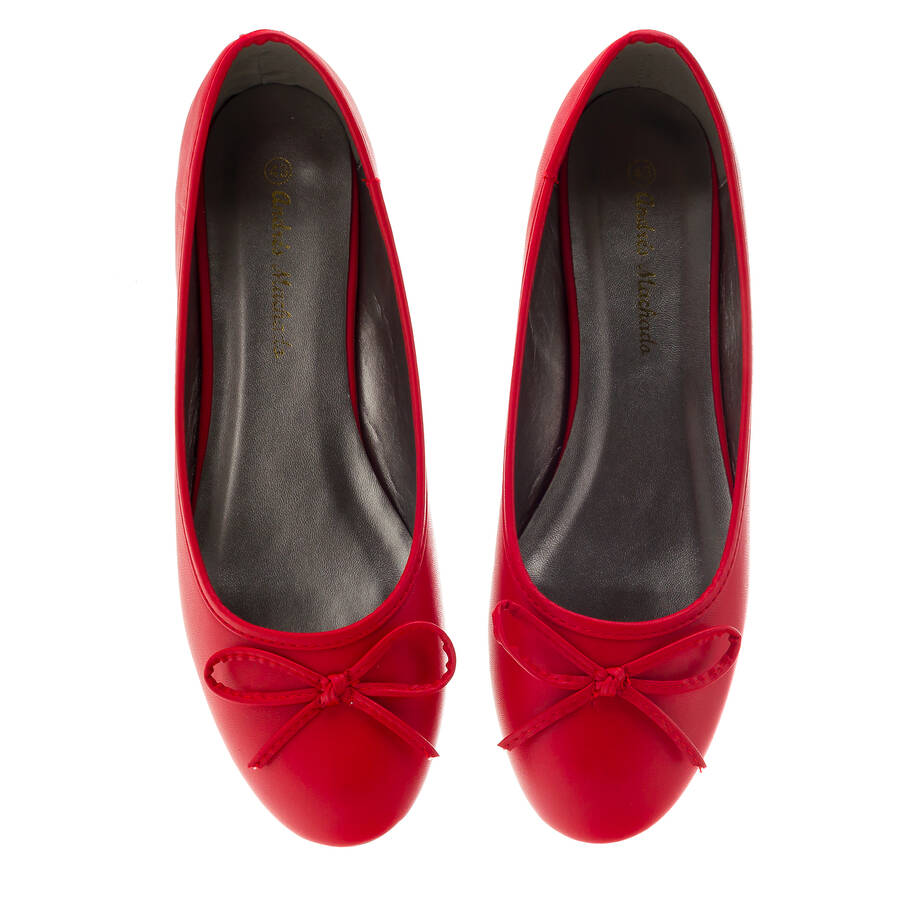 Flat classic ballerina, large sizes, imitation leather in red 