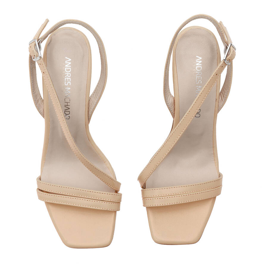 Crossover Heeled Sandals in Beige Leather 