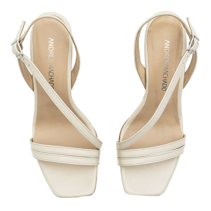 Crossover Heeled Sandals in Cream Leather 