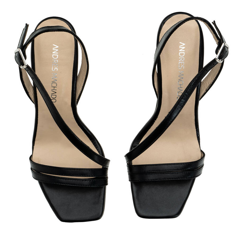 Crossover Heeled Sandals in Black Leather 