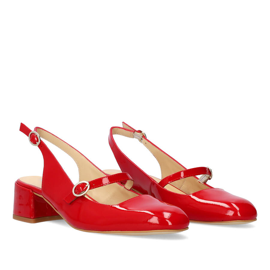 Heeled red patent leather Mary Janes 