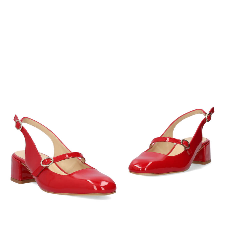 Heeled red patent leather Mary Janes 