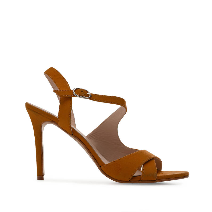 Stiletto Sandals in Camel Suede Leather 