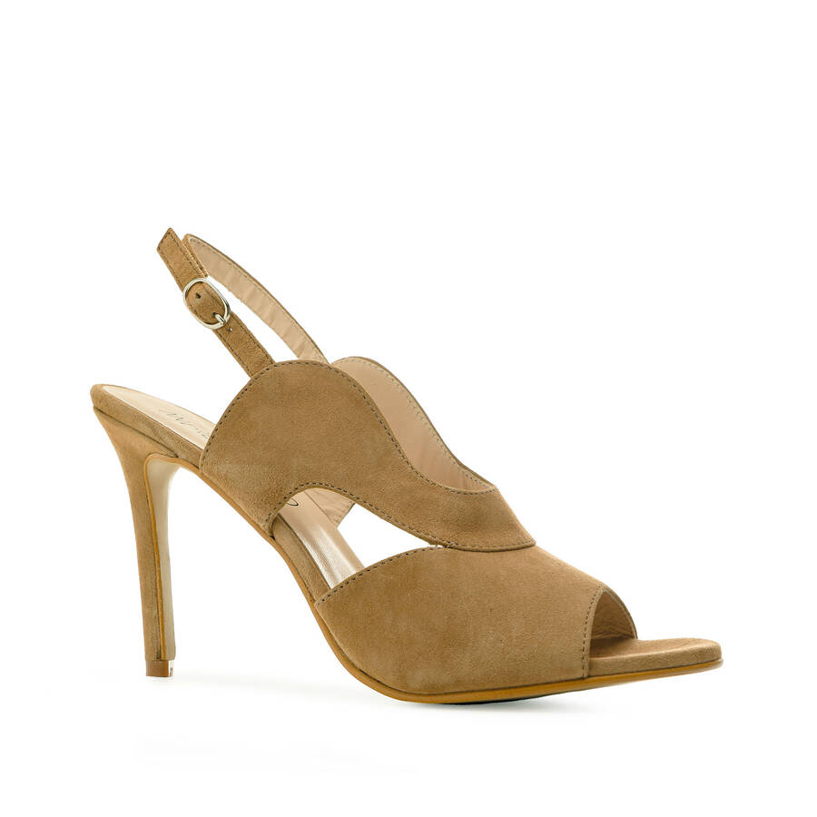 Slingback Sandals in Camel Suede Leather 