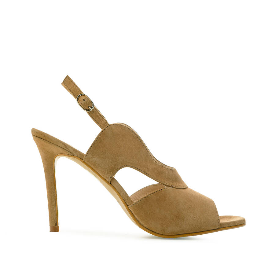 Slingback Sandals in Camel Suede Leather 