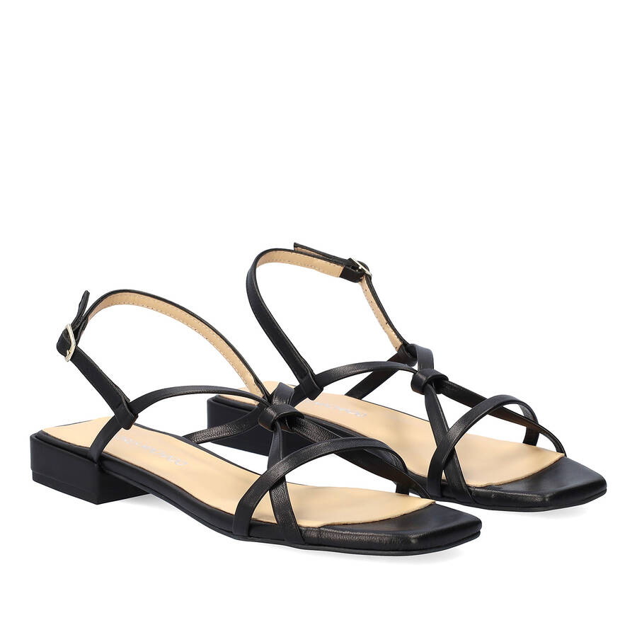 Flat black leather sandals 