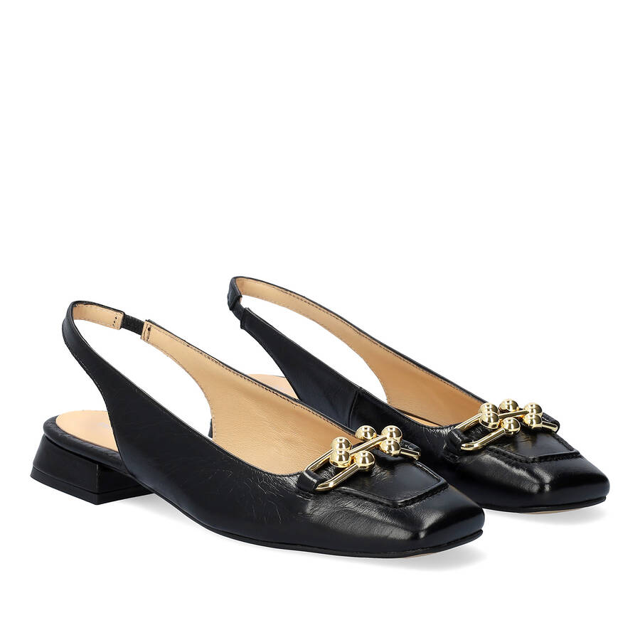 Flat slingback loafer in black leather 