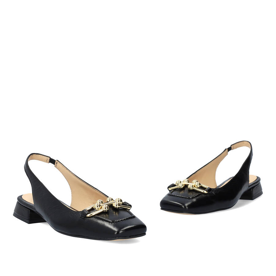 Flat slingback loafer in black leather 