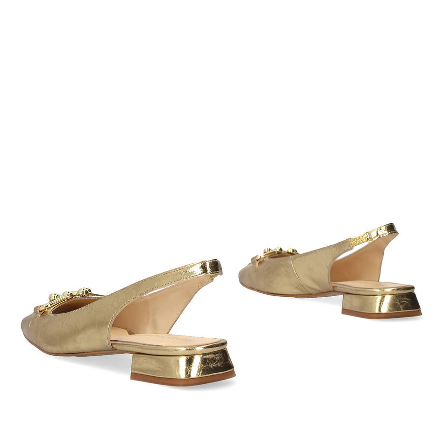 Flat slingback loafer in golden leather 