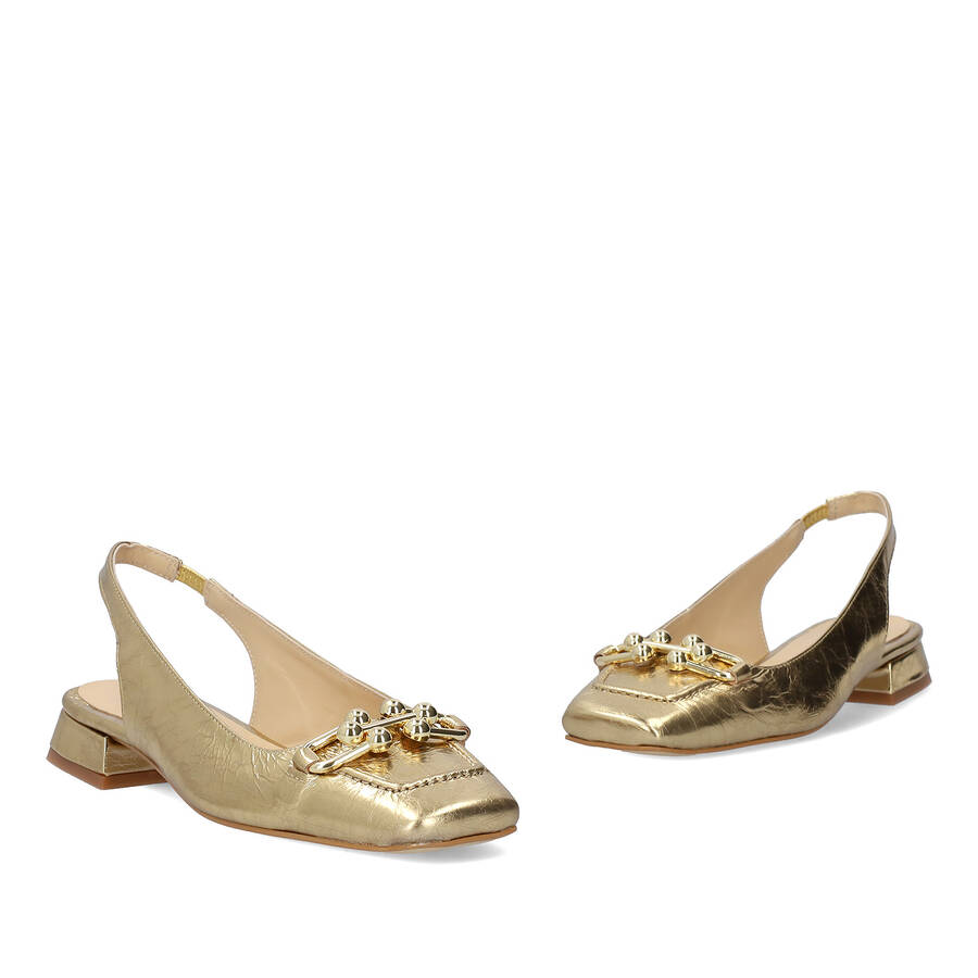 Flat slingback loafer in golden leather 