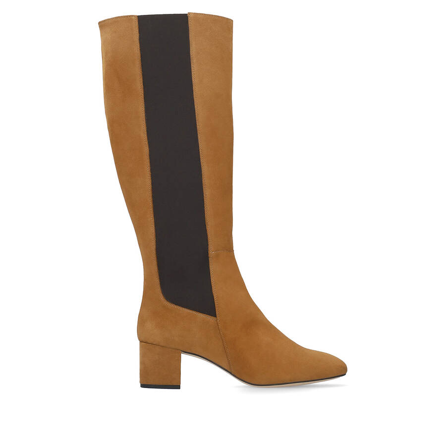 Knee-high boots in saddle colour split leather 