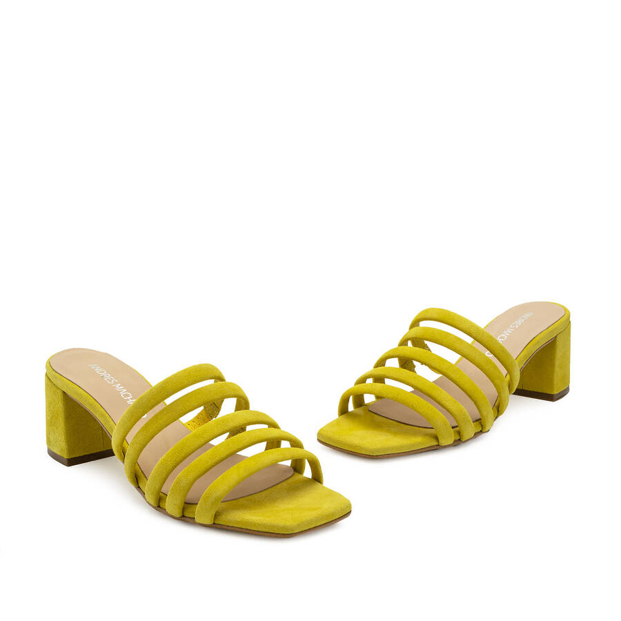 Strappy Mules in Yellow Leather 