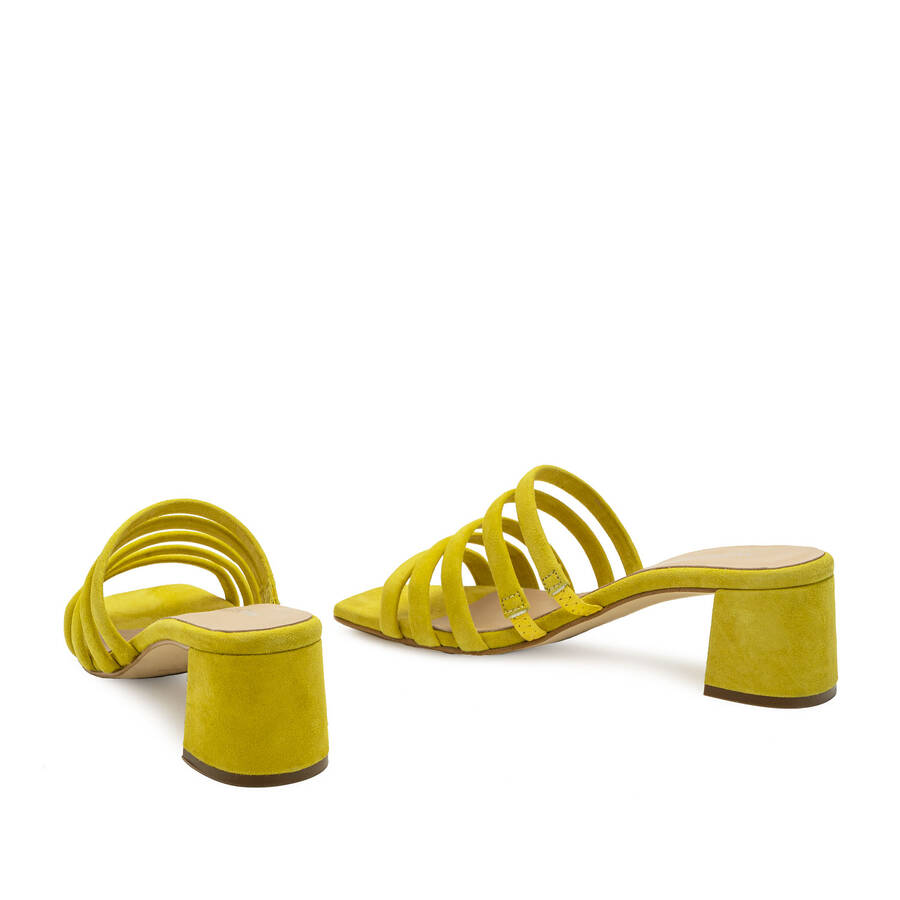 Strappy Mules in Yellow Leather 