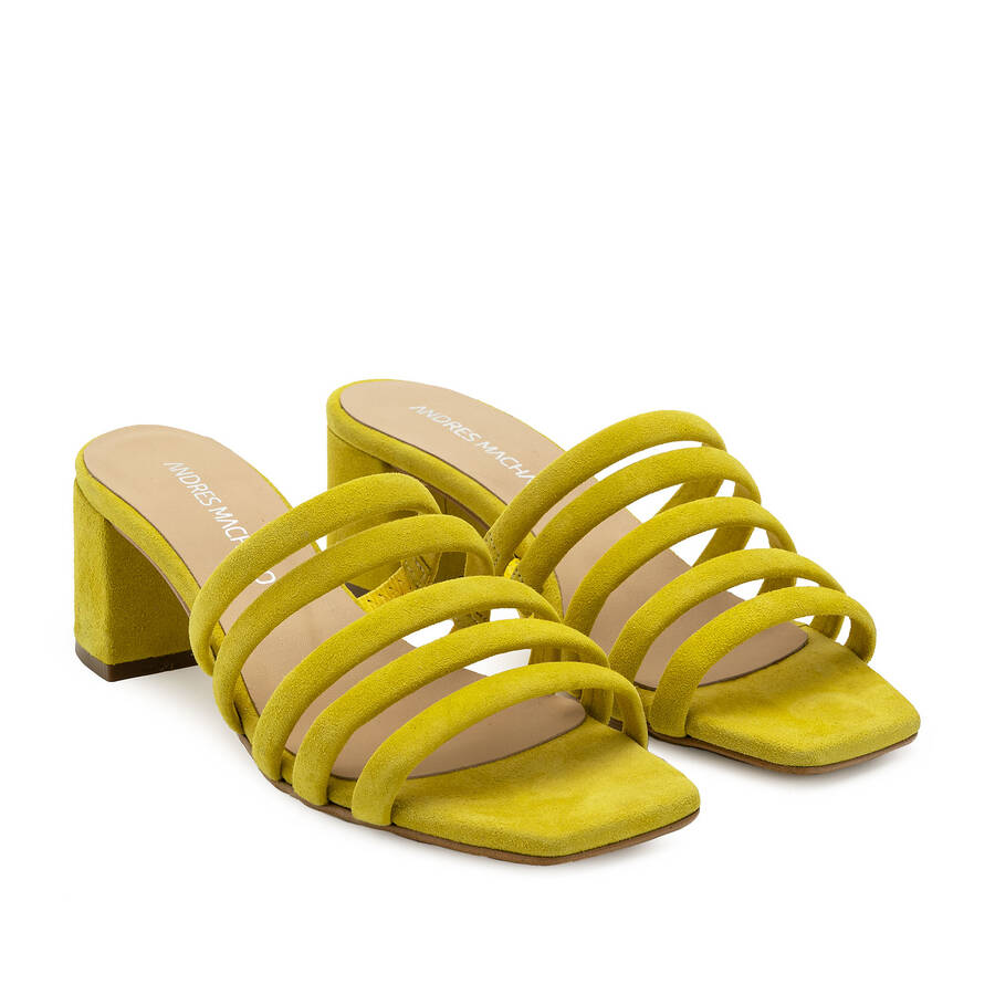 Strappy Mules in Yellow Leather 