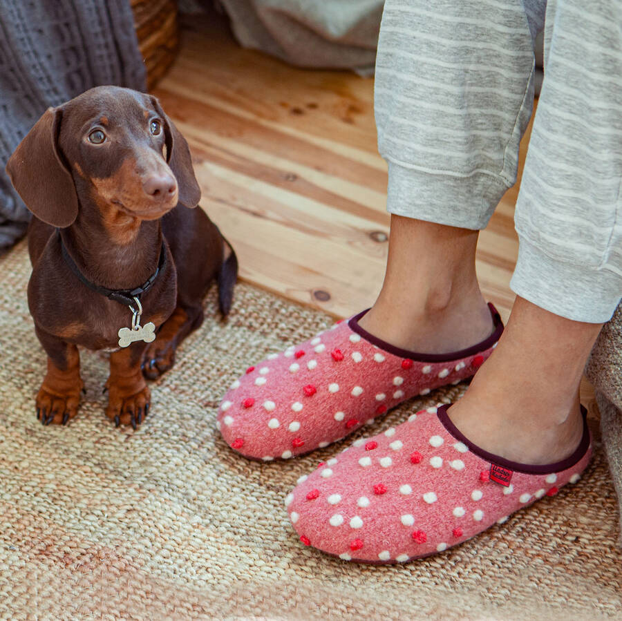 Slippers in Pink Wool with dots 