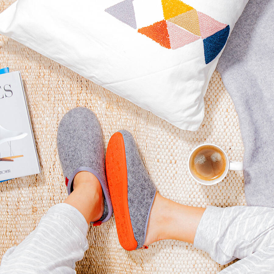 Unisex Grey Felt Slippers with Orange sole 