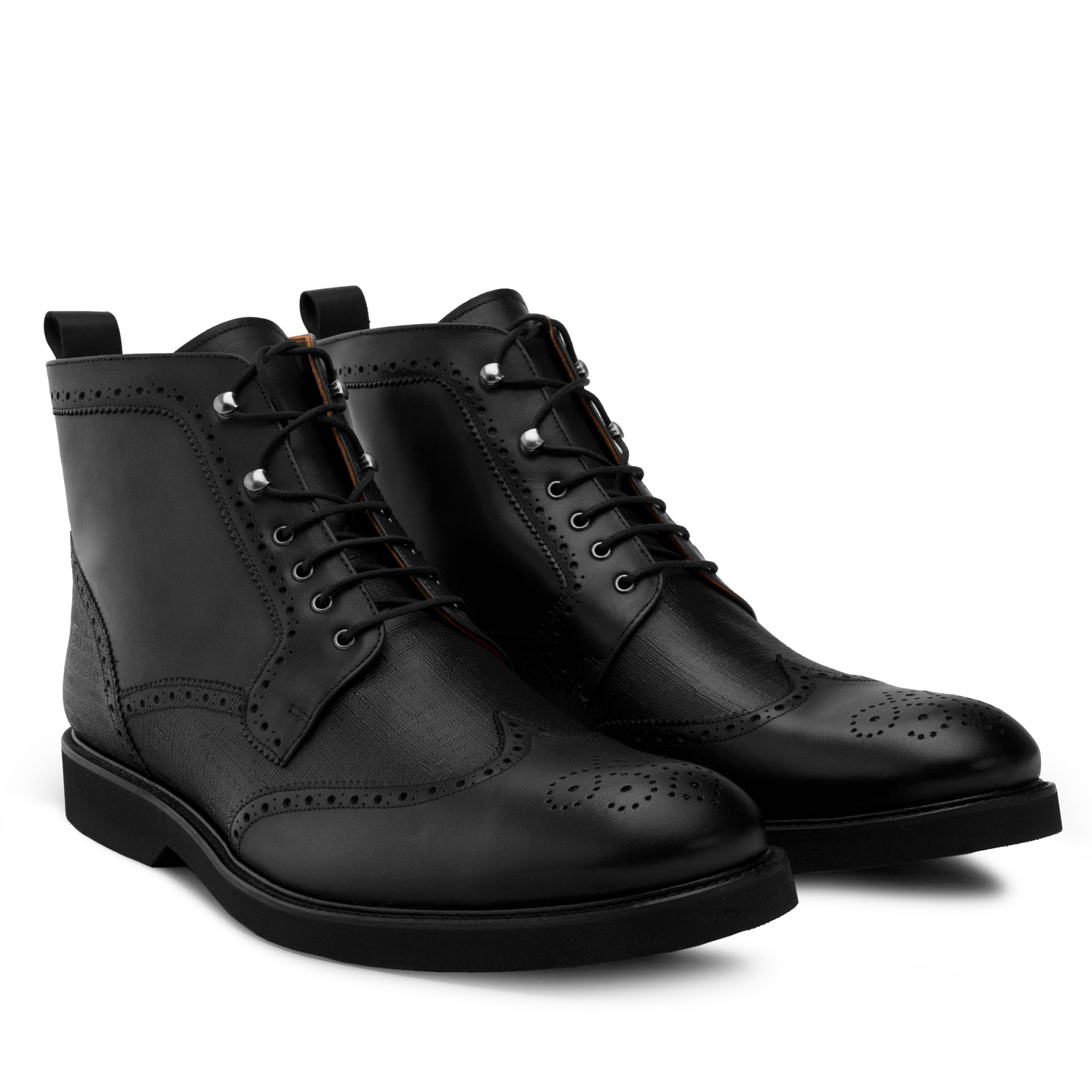 Wingtip Boots in Black Leather 