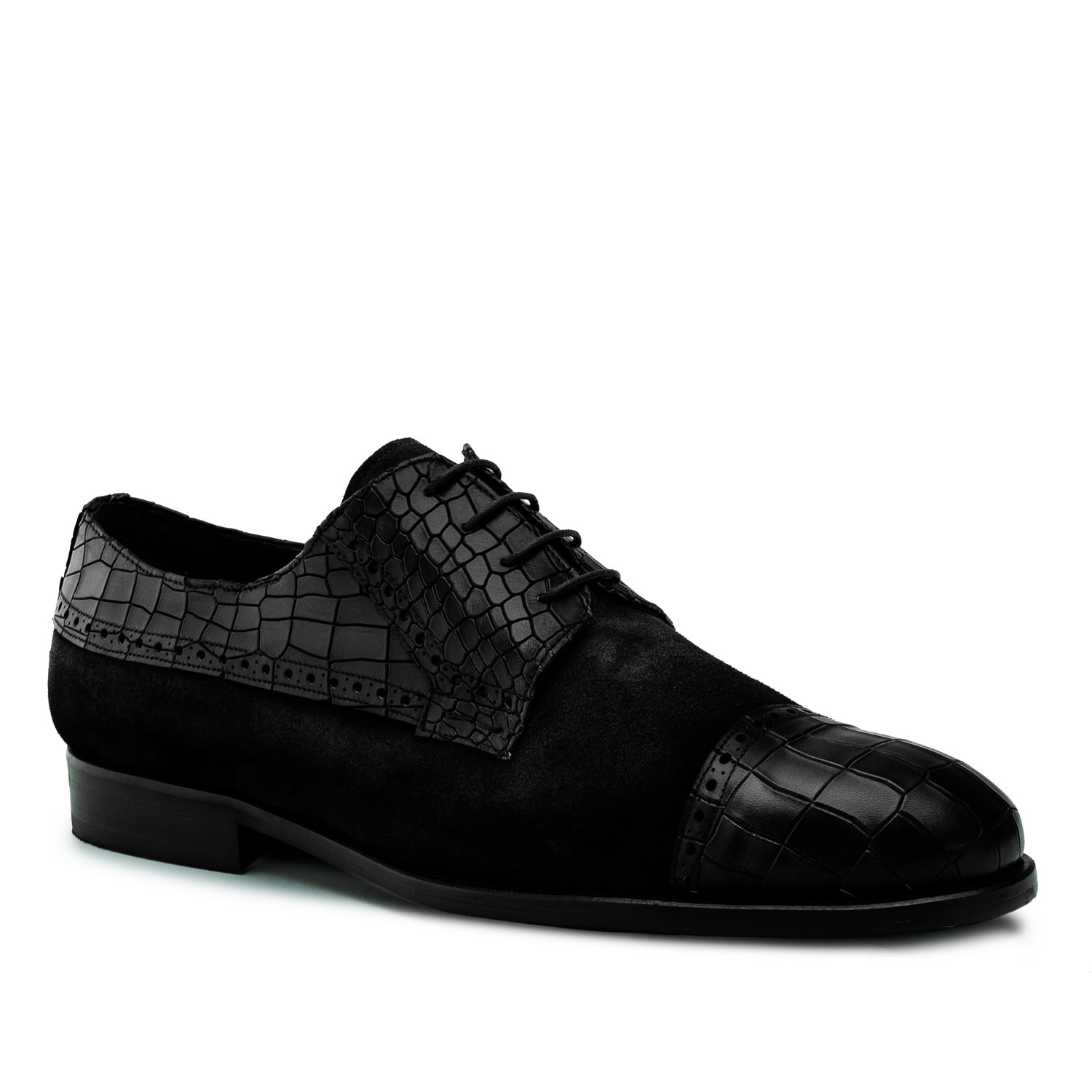 Men's Blucher Shoes in Black Croc 