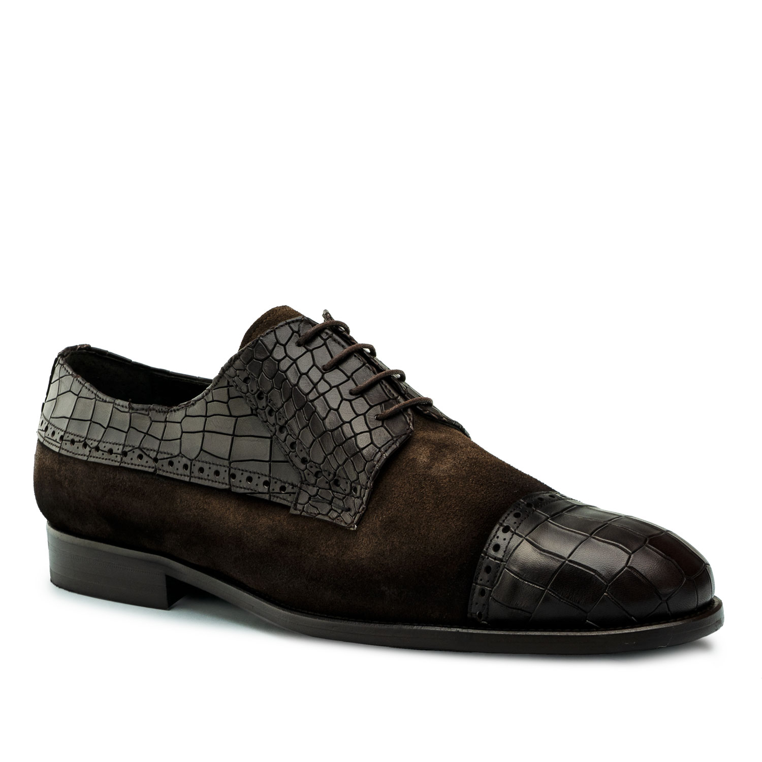 Men's Blucher Shoes in Brown Croc 