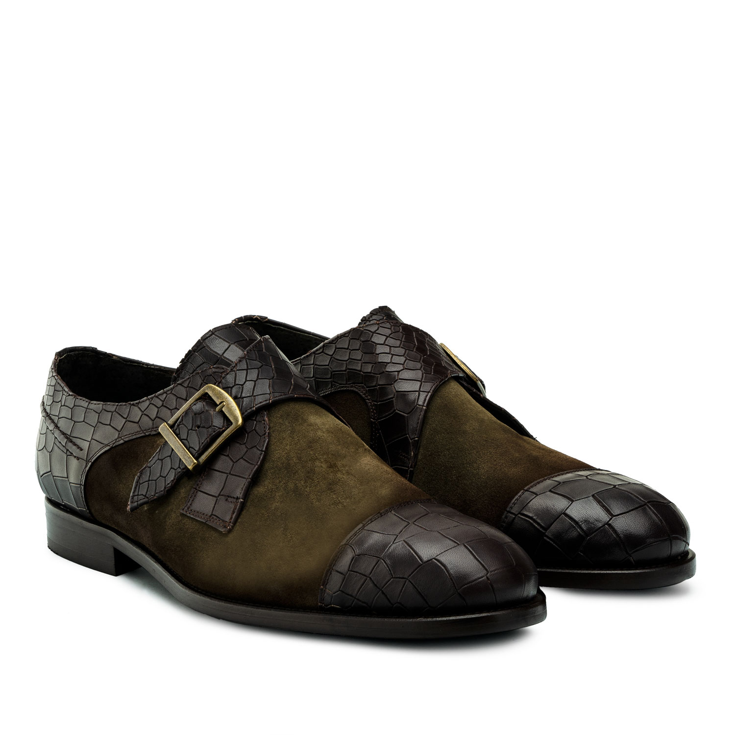 Men's Monk Shoes in Croc Split leather 