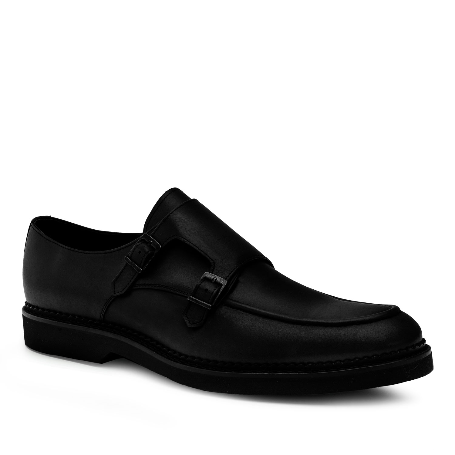 Monkstrap Shoes in Black Leather 