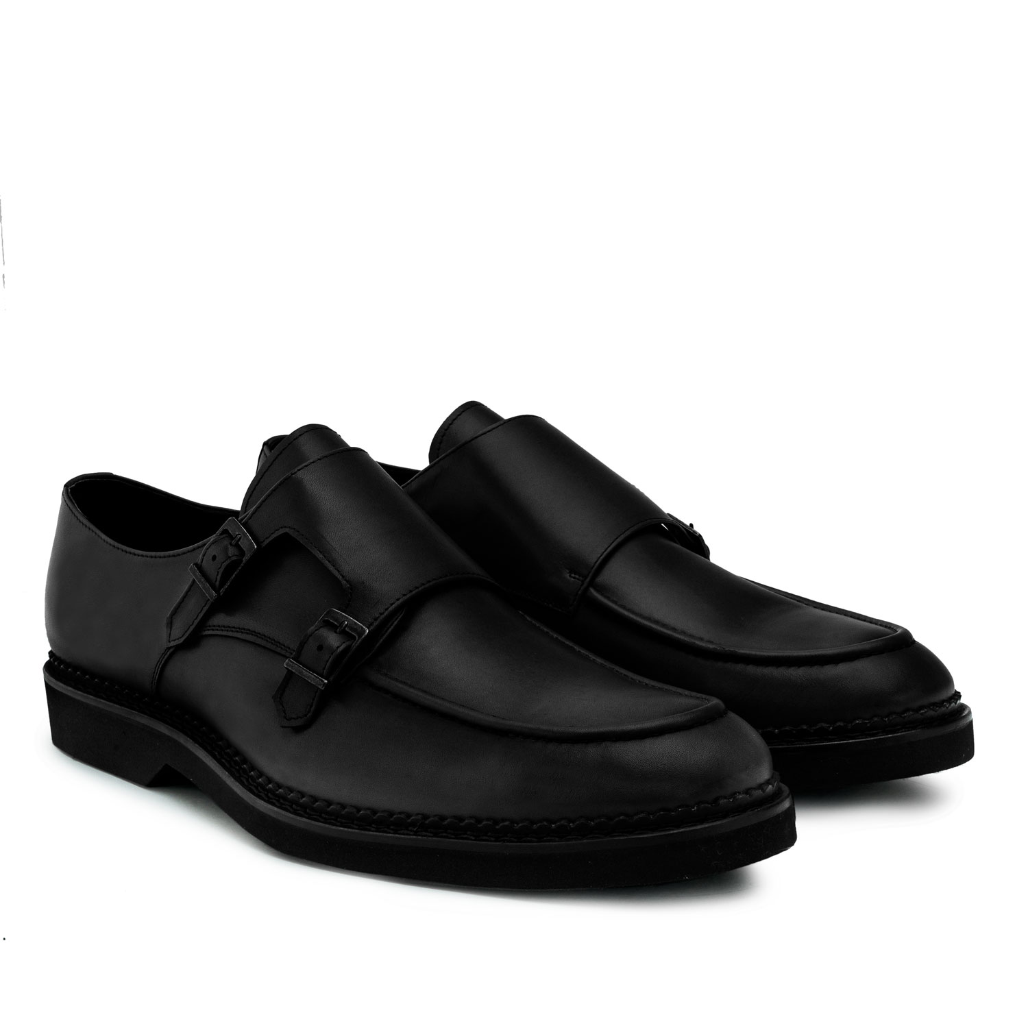 Monkstrap Shoes in Black Leather 