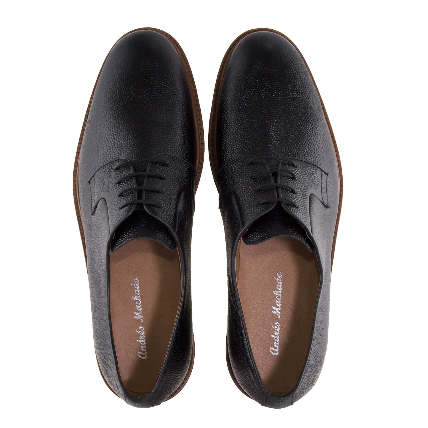 Men's Black Grained Leather Lace-Up Shoes 