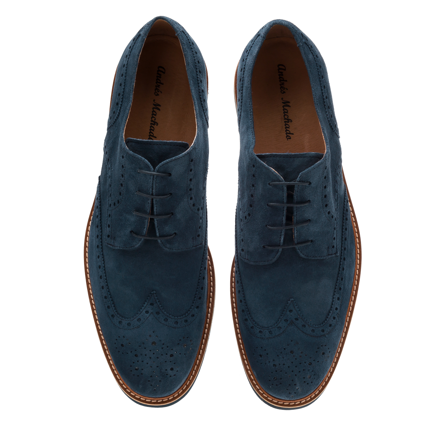 Chaussures Style Oxford en croûte de cuir Bleu. 