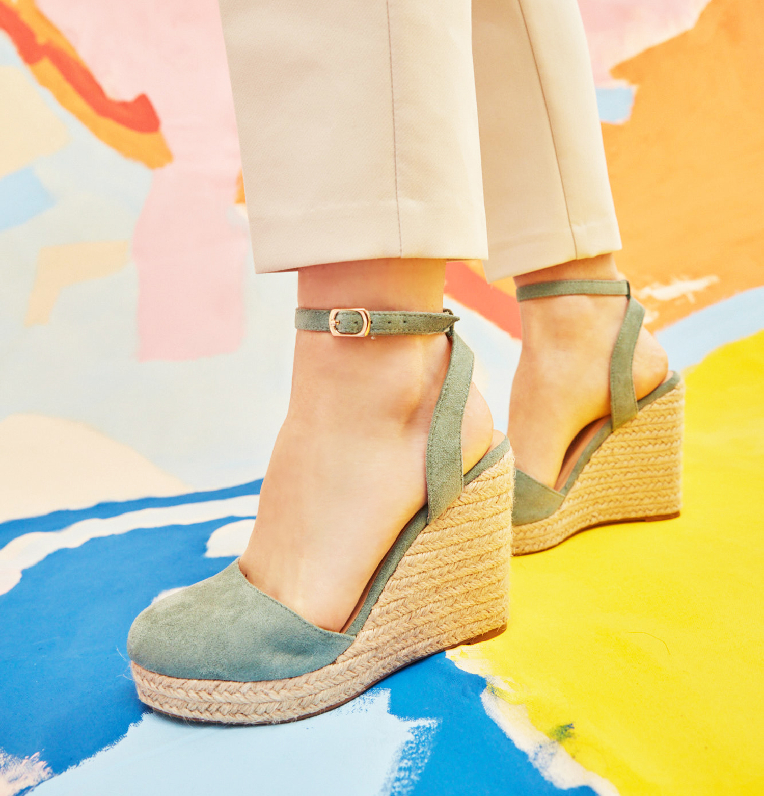 Turquoise Faux Suede Espadrilles with Jute Wedge 