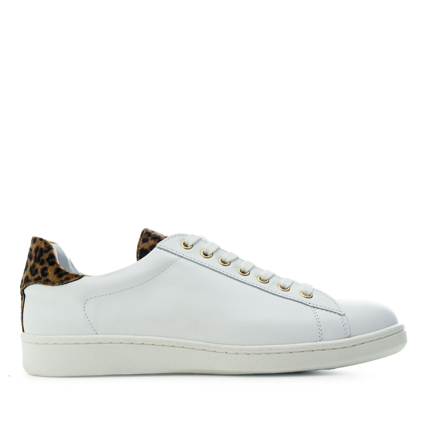 Trainers in White & Leopard Print Leather 