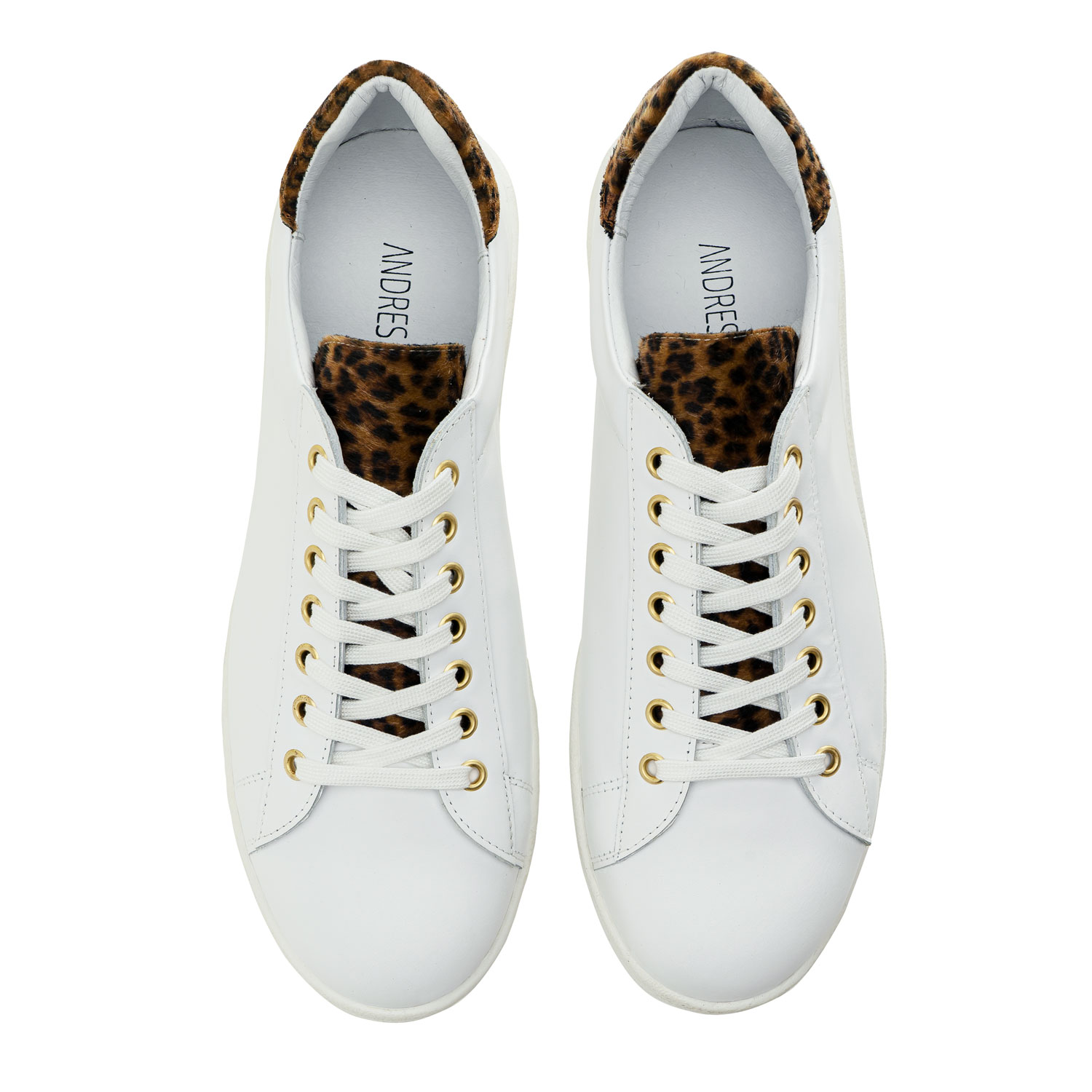 Sneaker aus hochwertigem Leder in weiß mit Leopardenmusterung - MADE in SPAIN 