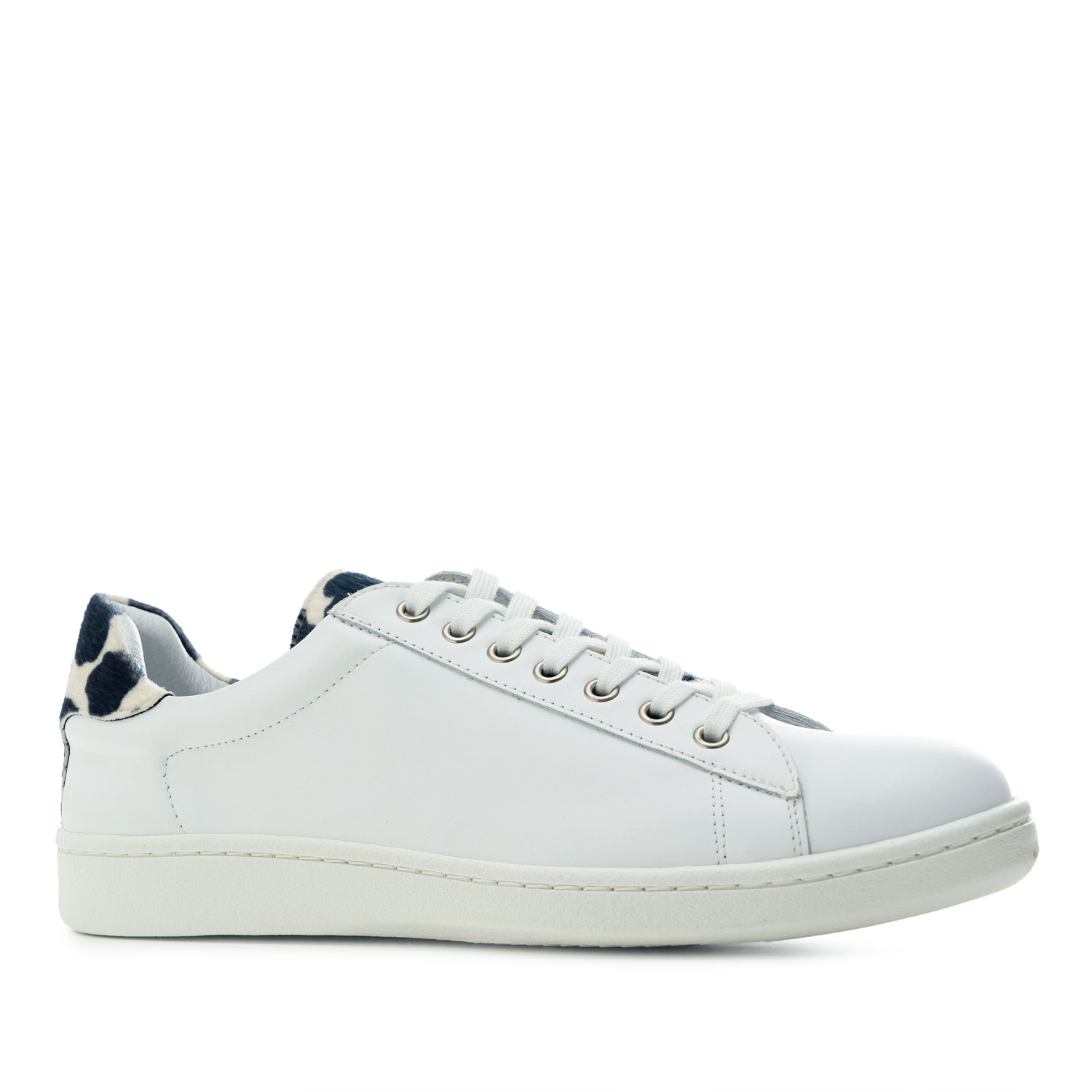 Trainers in White & Cow Print Leather 