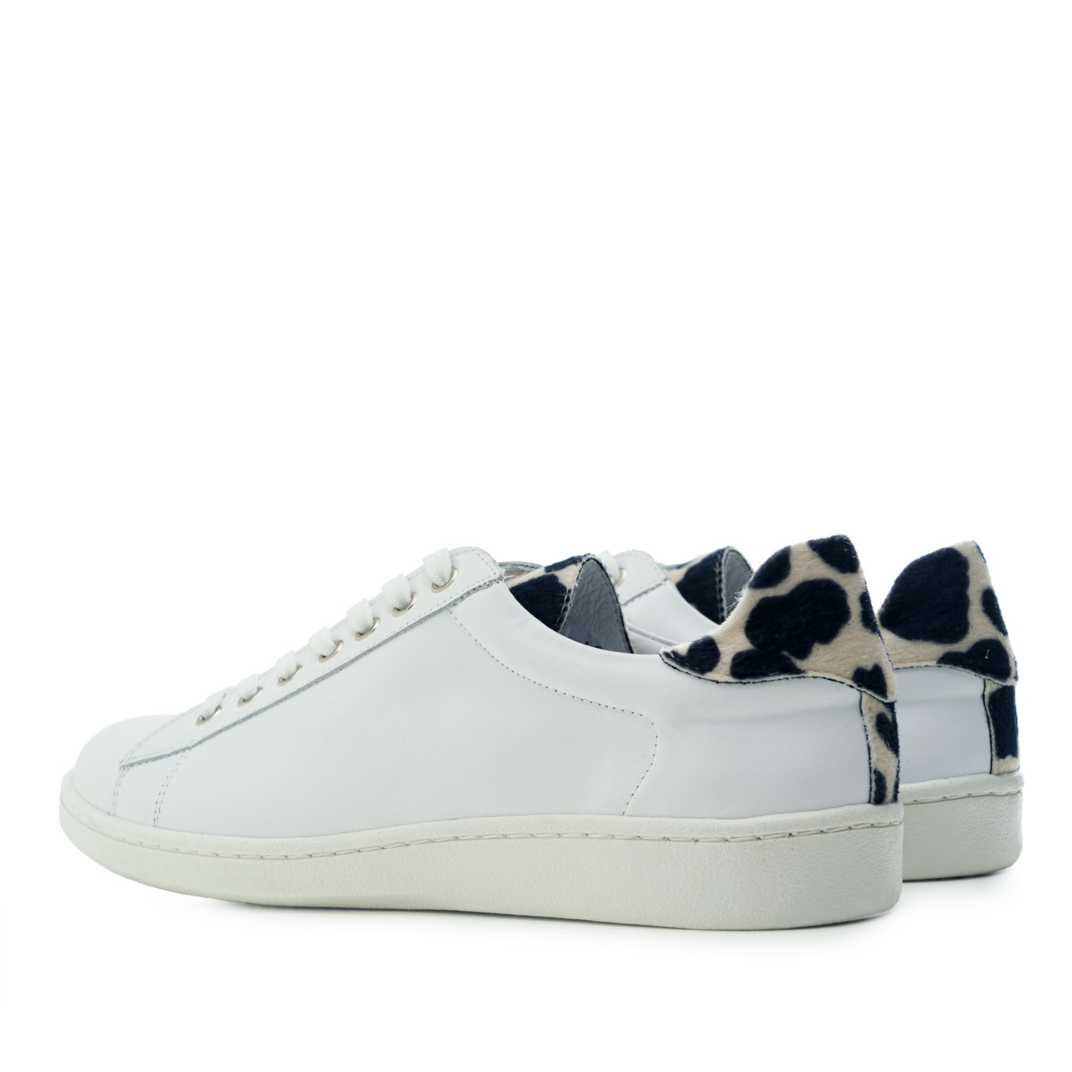 Trainers in White & Cow Print Leather 