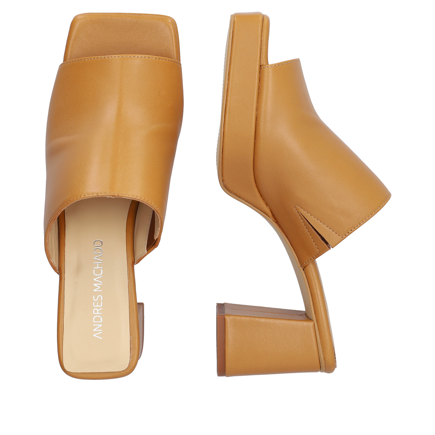 Heeled mules with platform in camel leather 