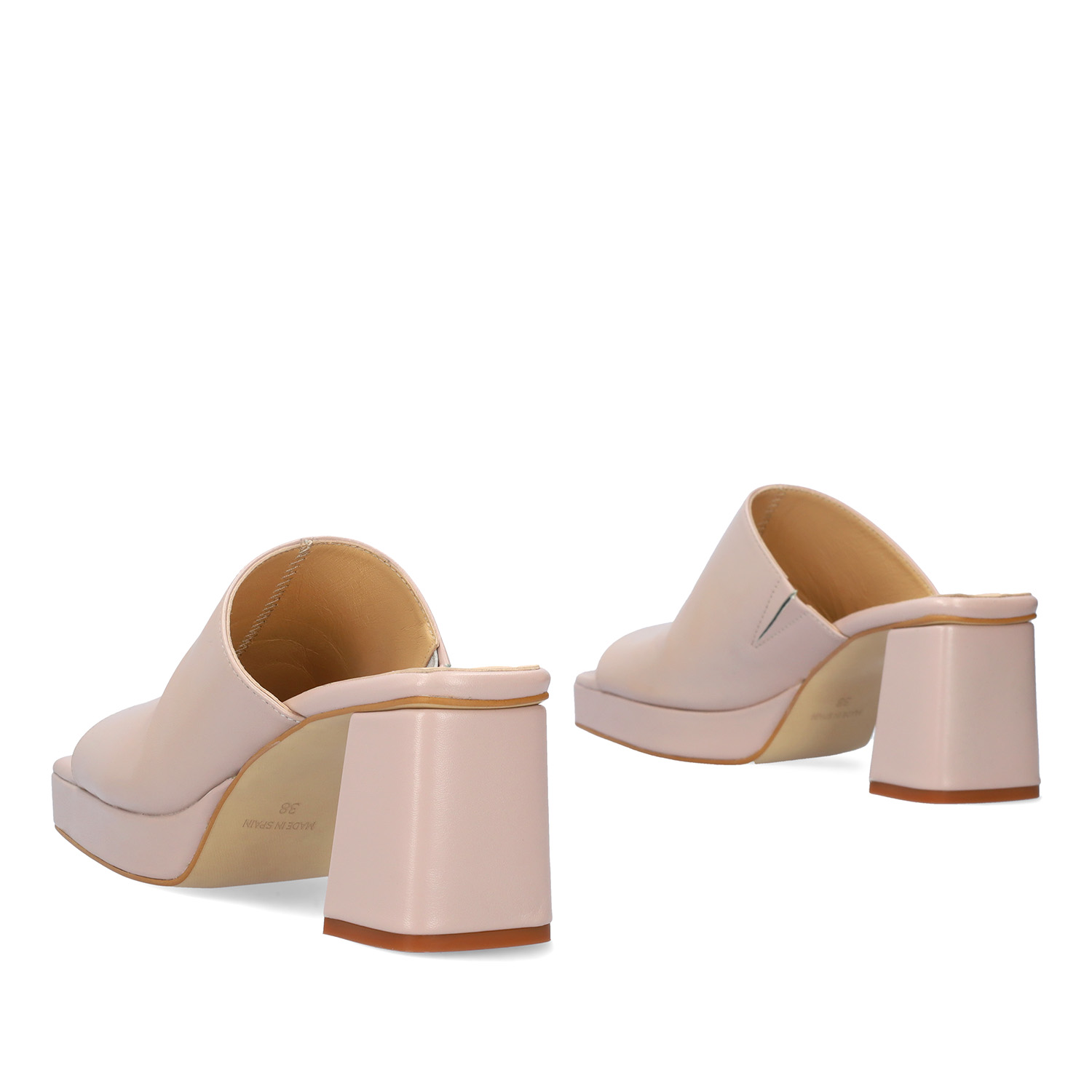 Heeled mules with platform in pink leather 