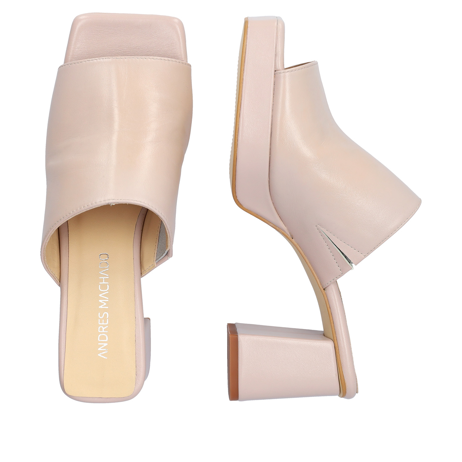 Heeled mules with platform in pink leather 