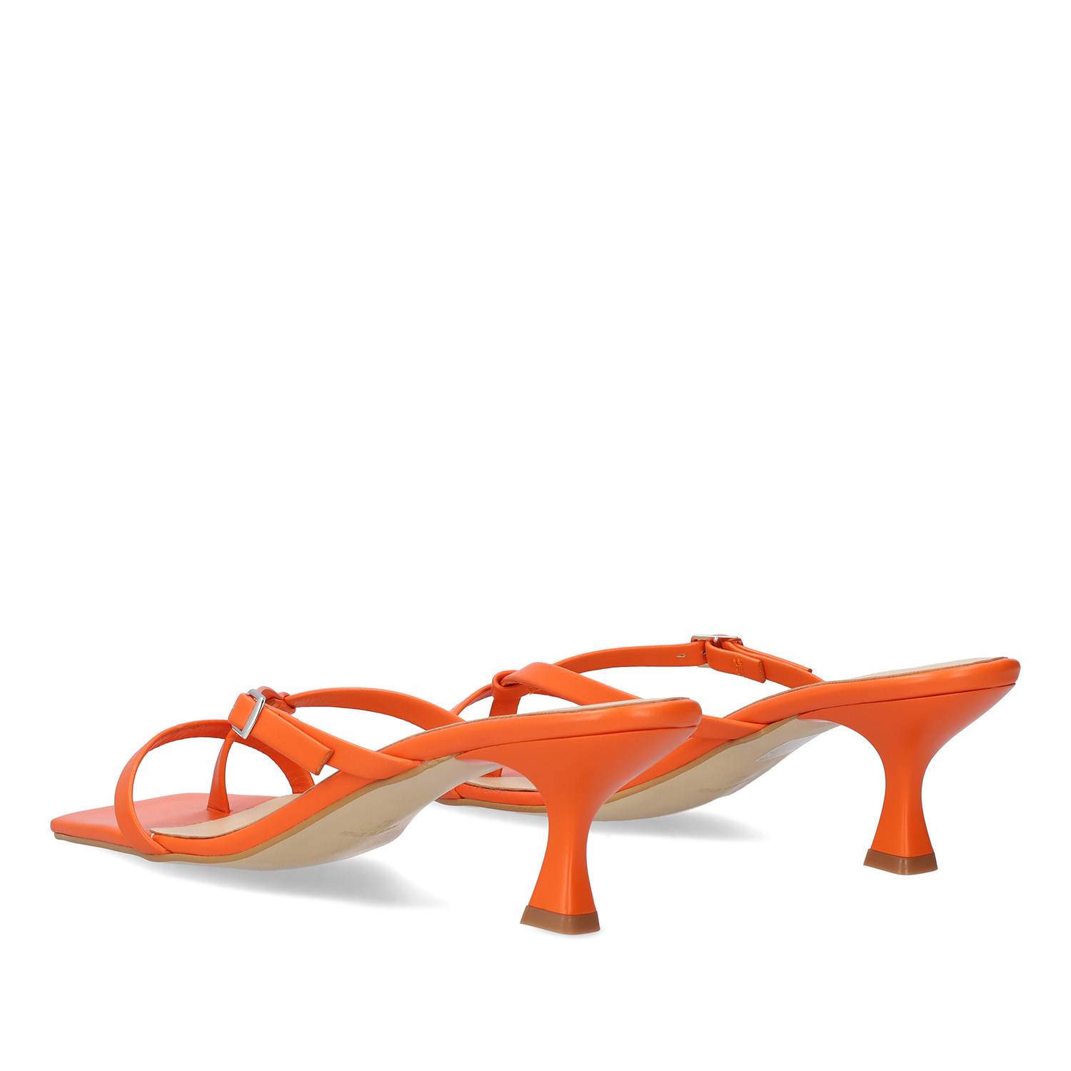 Sandały skórzane na obcasie Pomarańczowe 