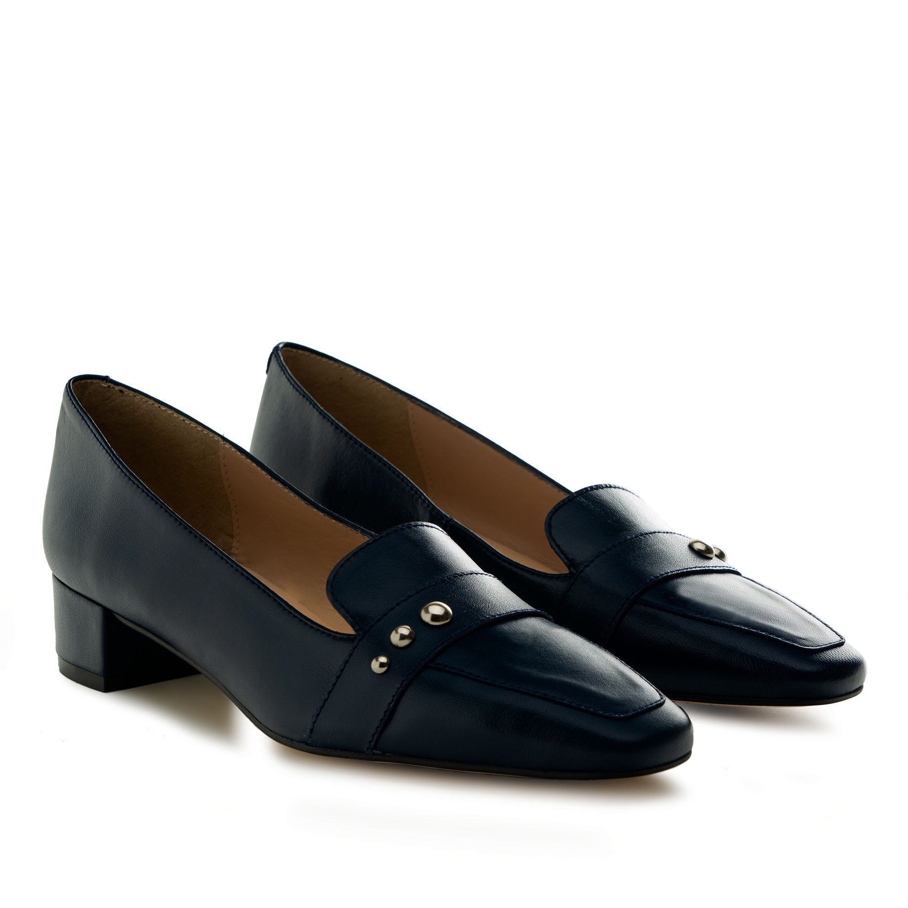 Heeled Moccasins in Navy Leather 