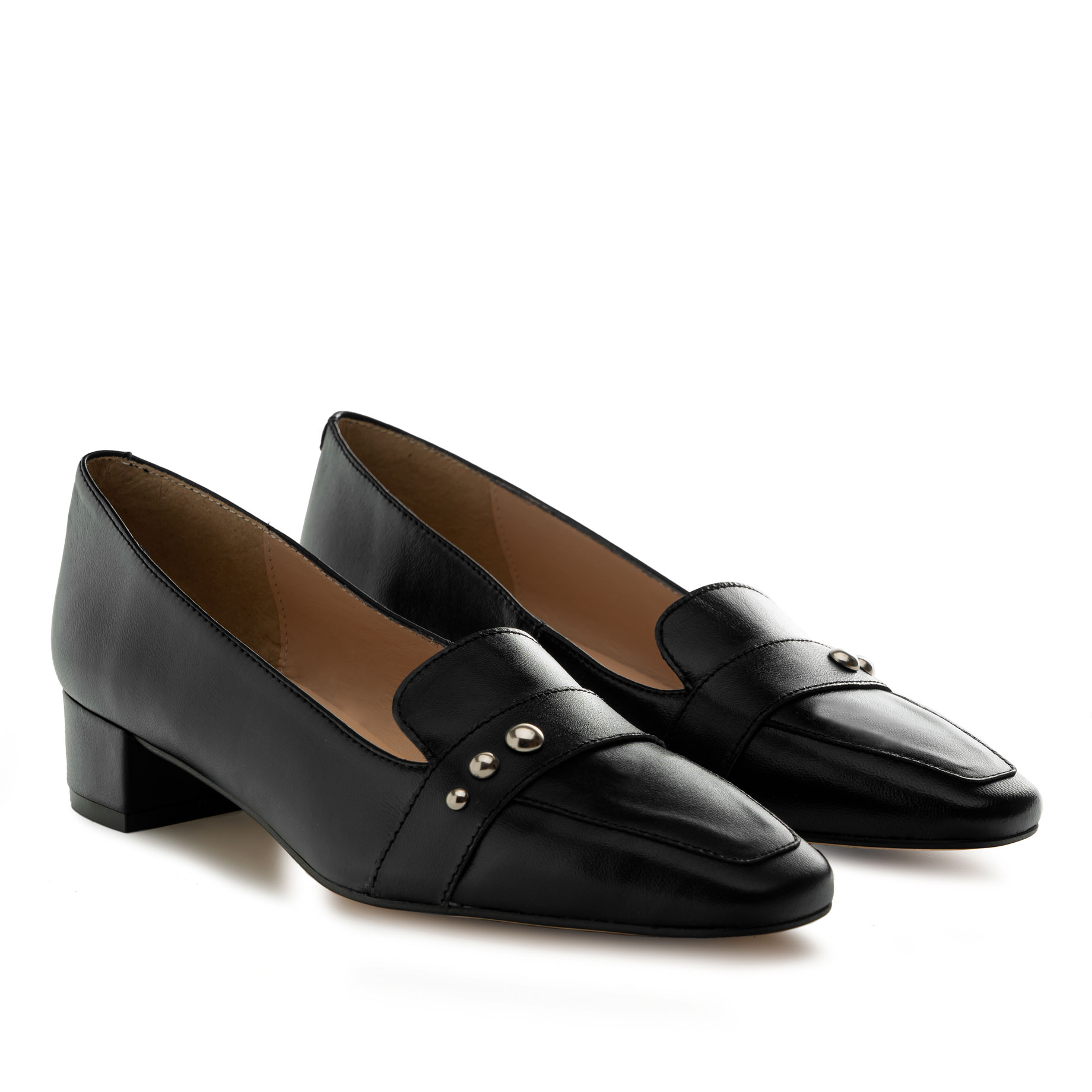 Heeled Moccasins in Black Leather 