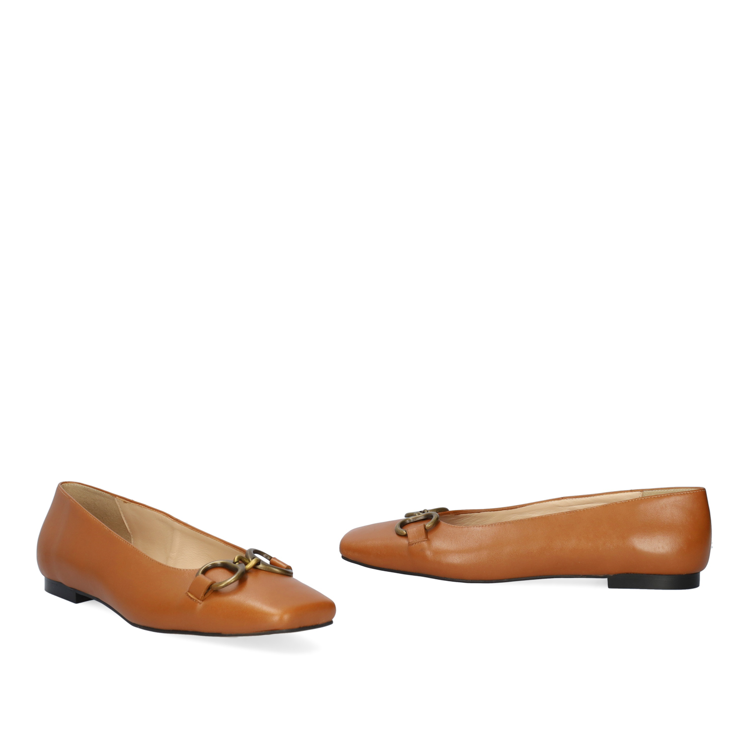 Square toe ballerina flats in brown leather 
