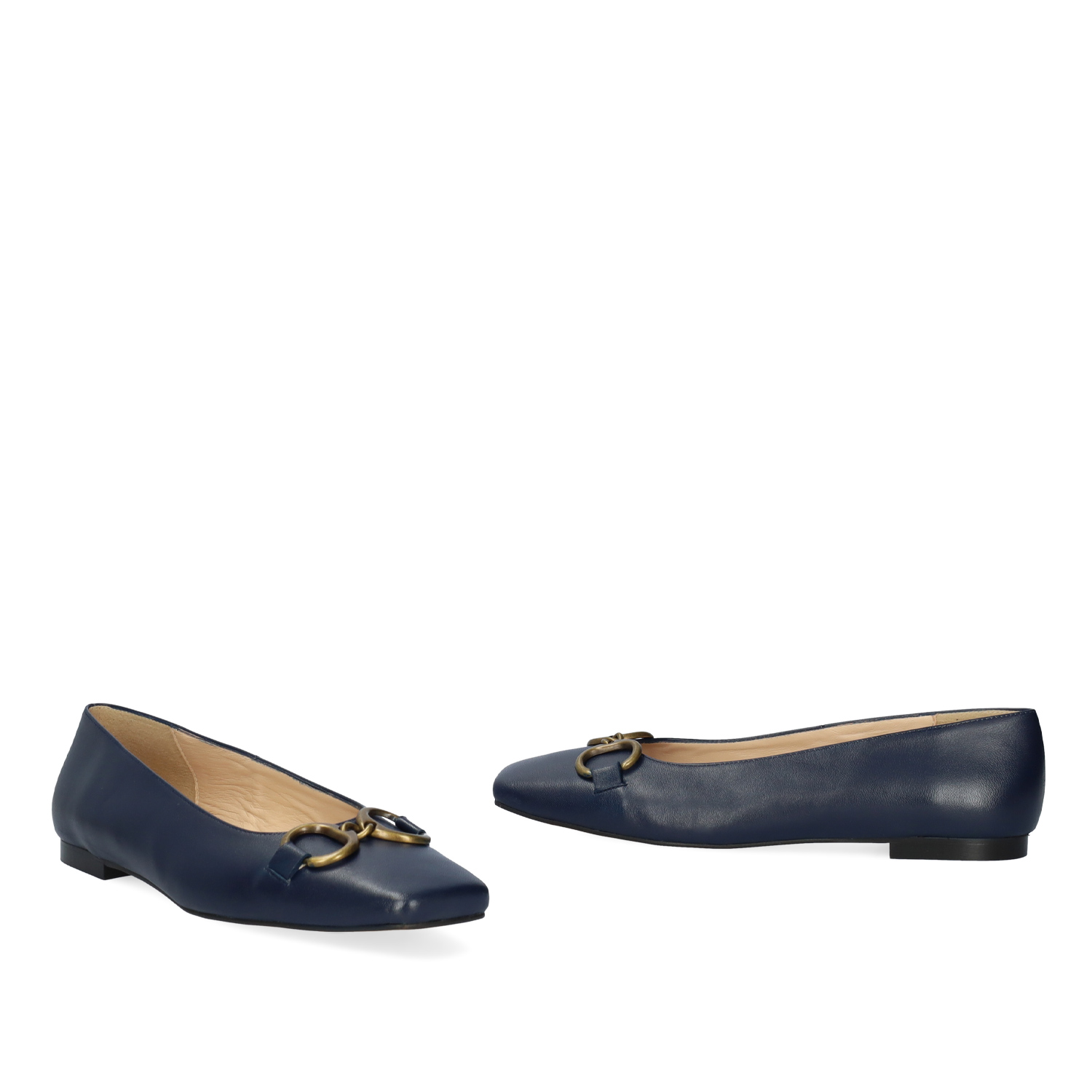 Square toe ballerina flats in navy leather 
