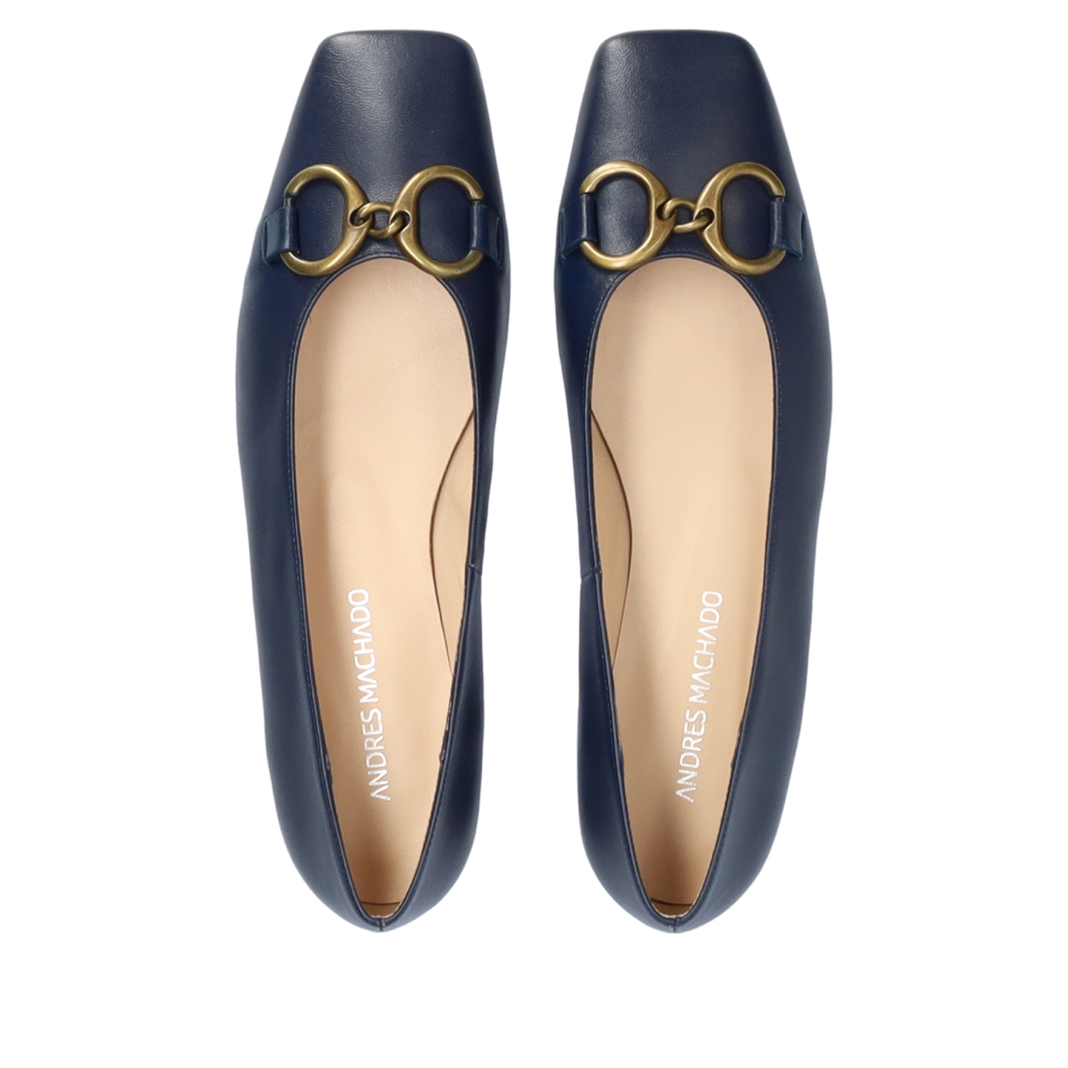 Square toe ballerina flats in navy leather 