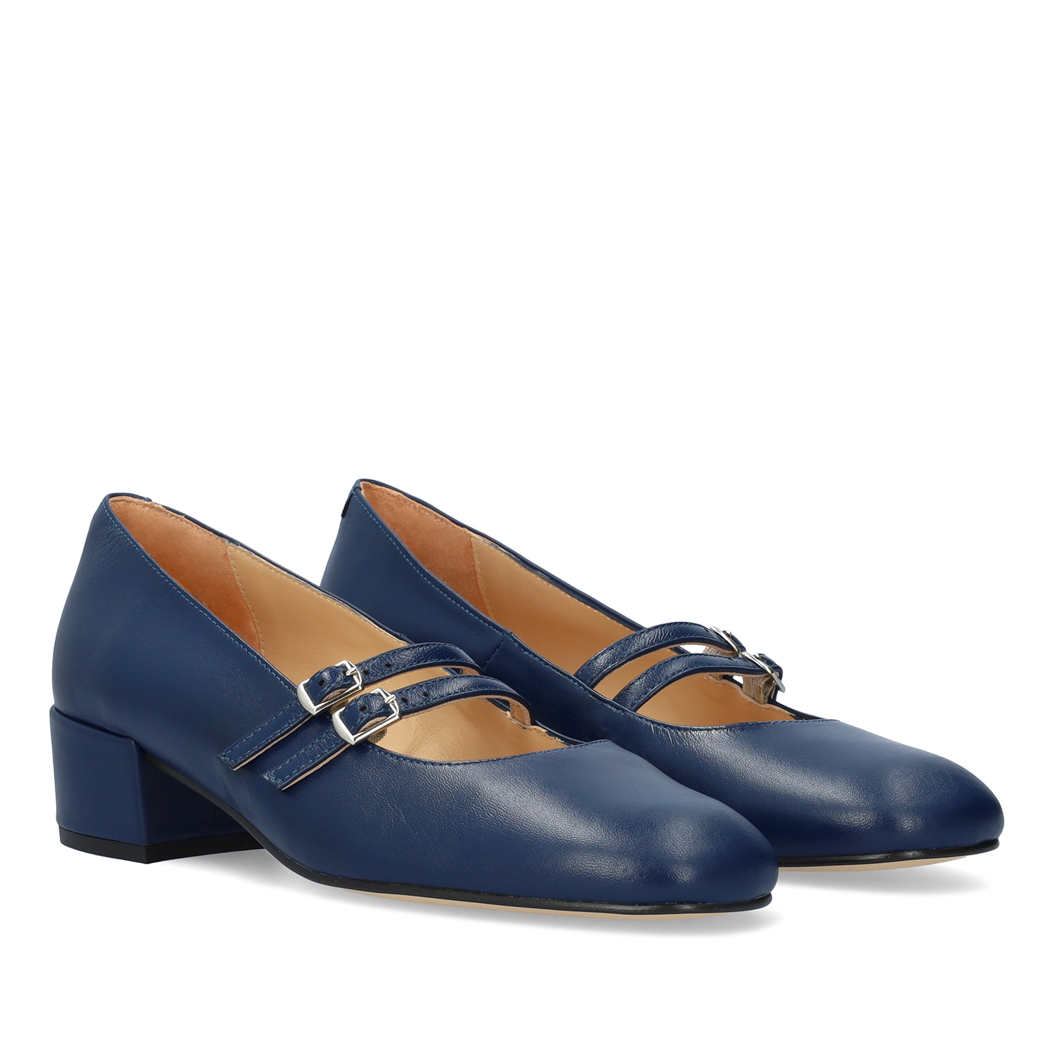 Navy leather heeled shoe