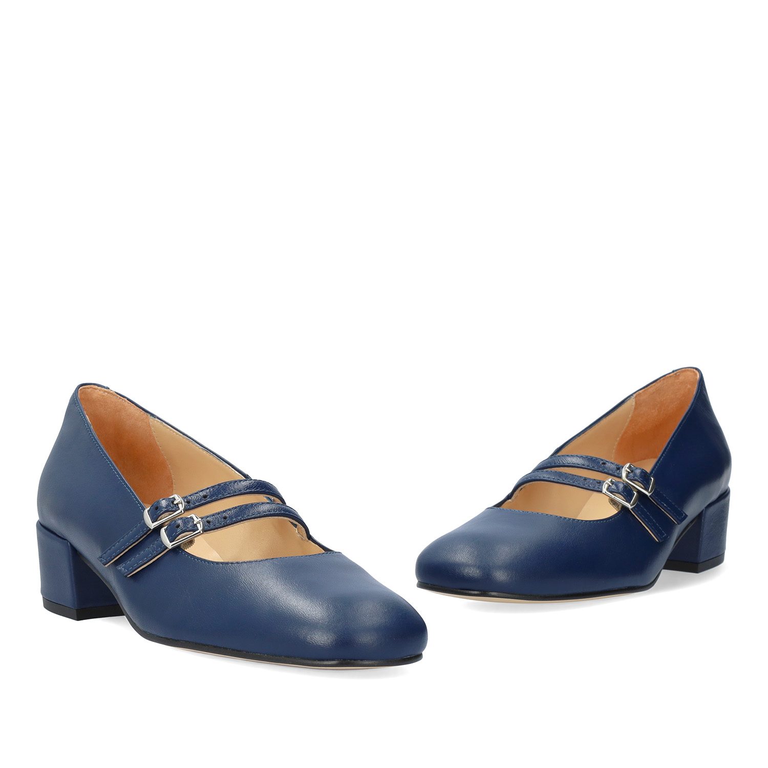 Navy leather heeled shoe 