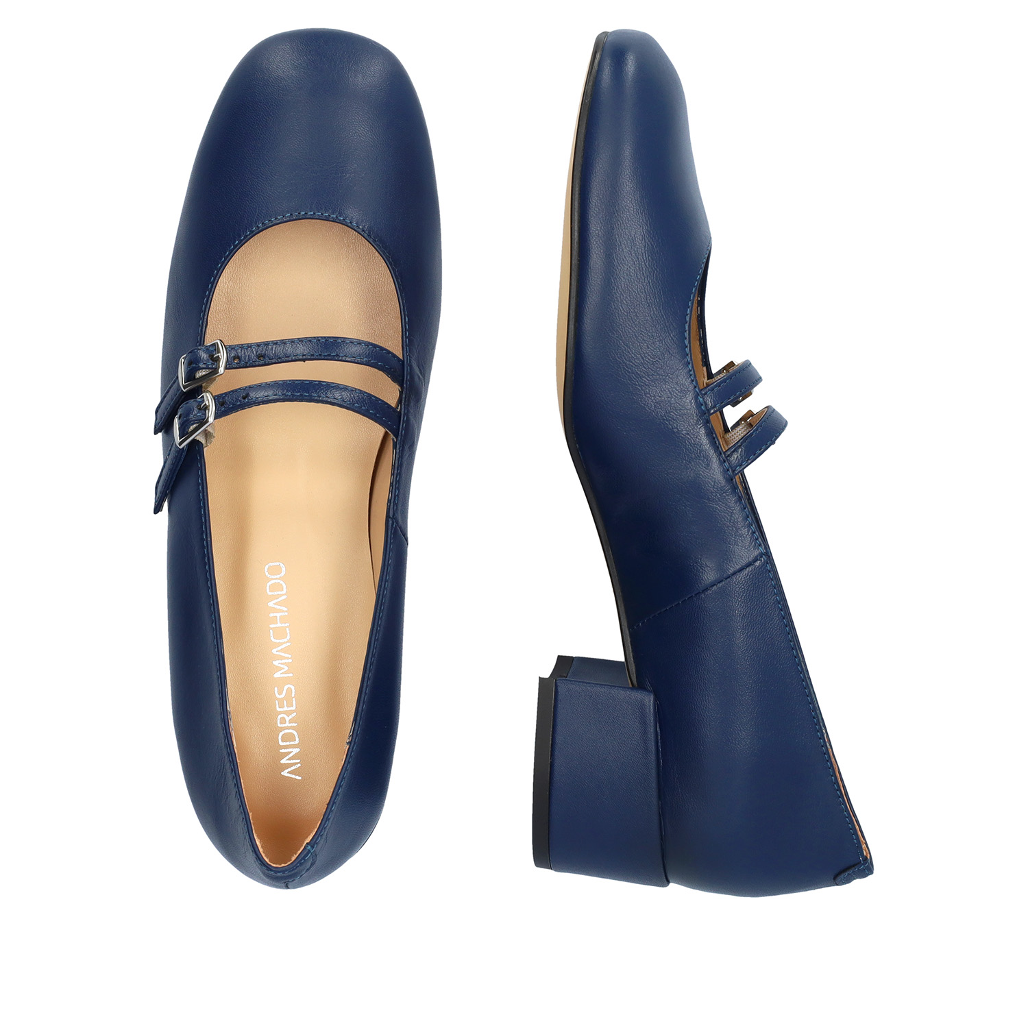 Navy leather heeled shoe 