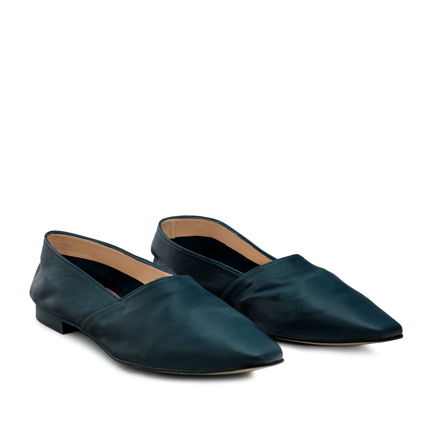 Flat Slip-on Shoes in Blue Leather 