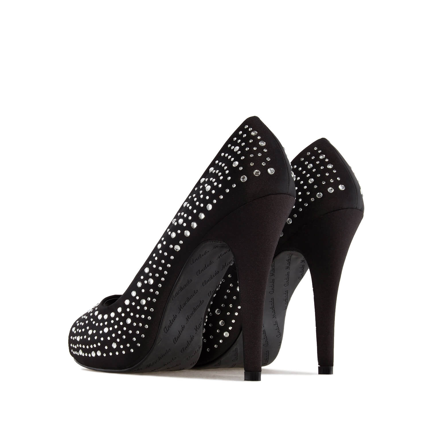 Sophisticated Peep Toe Pumps in Black Satin with Strass - Women, Large ...