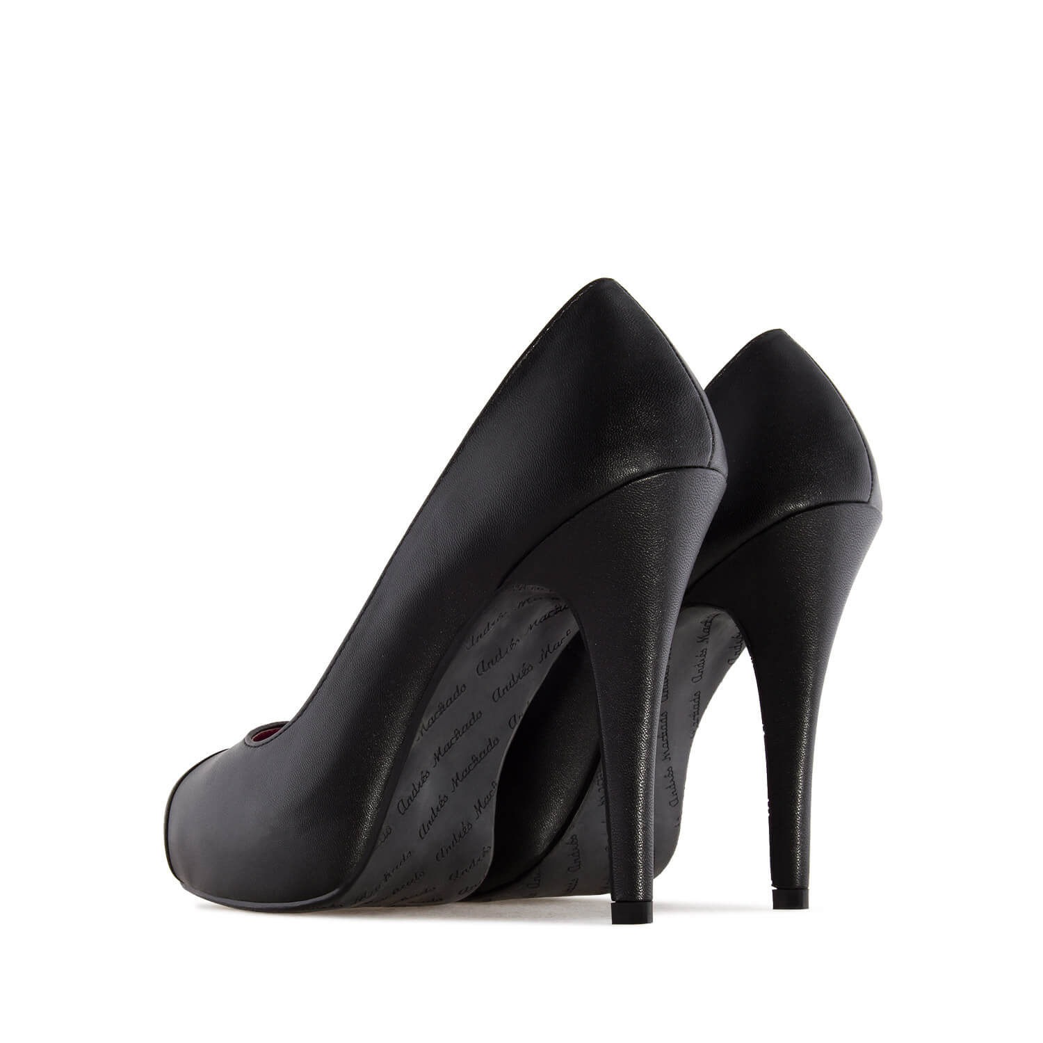 Black Faux Leather Peep Toe Pumps with inner Platform and Stiletto Heel 