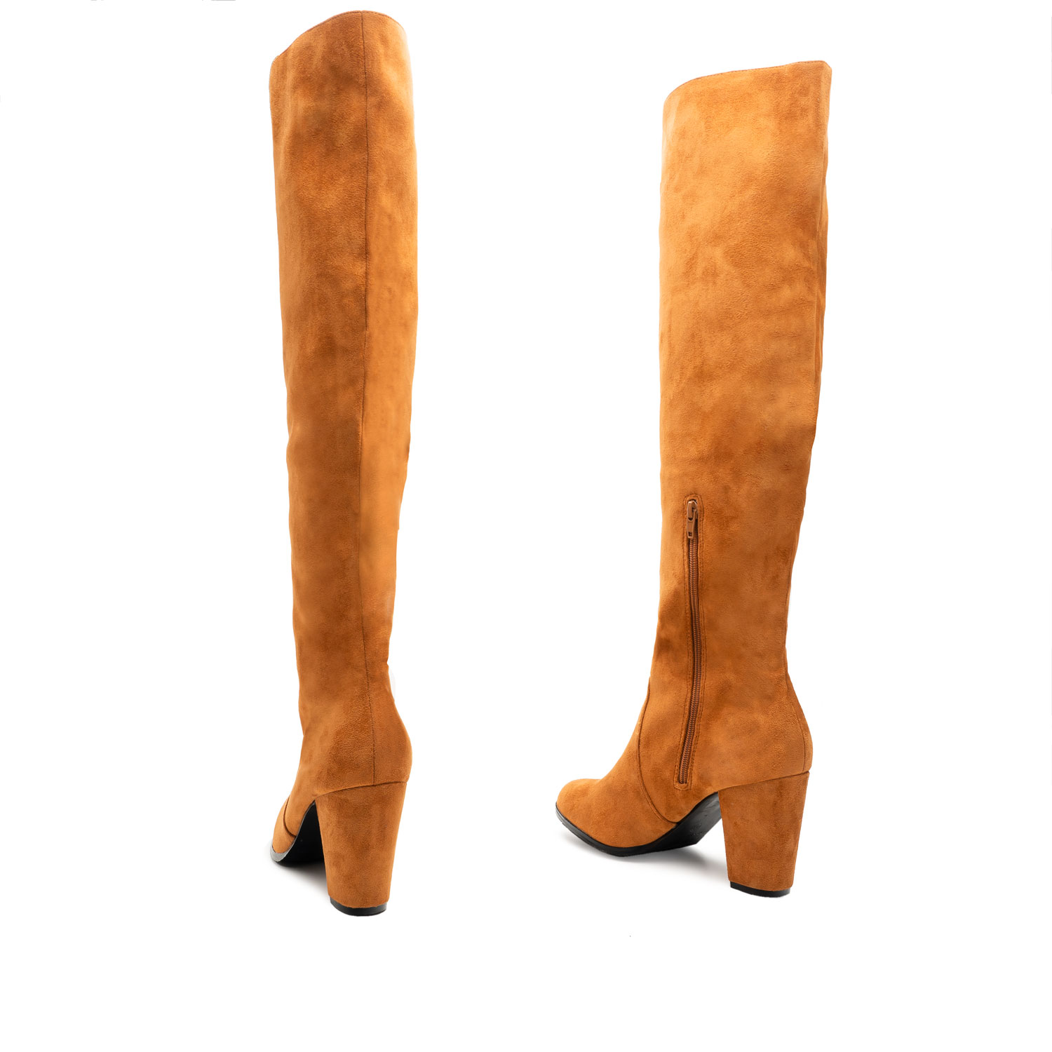 High-leg boots in Camel Suedette 